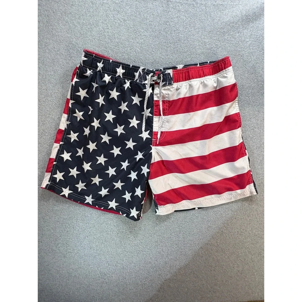 George Mens American Flag Swim‎ Trunks XL 40-42 Patriotic Stars Stripes GM28501Y